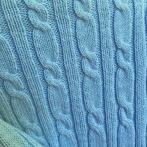 Cotton & cashmere, Baby blue, cable knit, v-neck sweater L